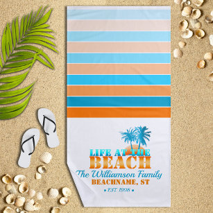 Toalha De Praia Vida na praia Legal Blue/Orange Personalizado