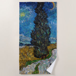 Toalha De Praia Vincent van Gogh - Estrada com Cypress e Star