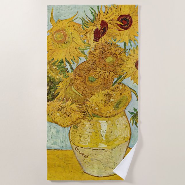 Toalha De Praia Vincent Van Gogh - Vase com Doze Girassóis (Frente)