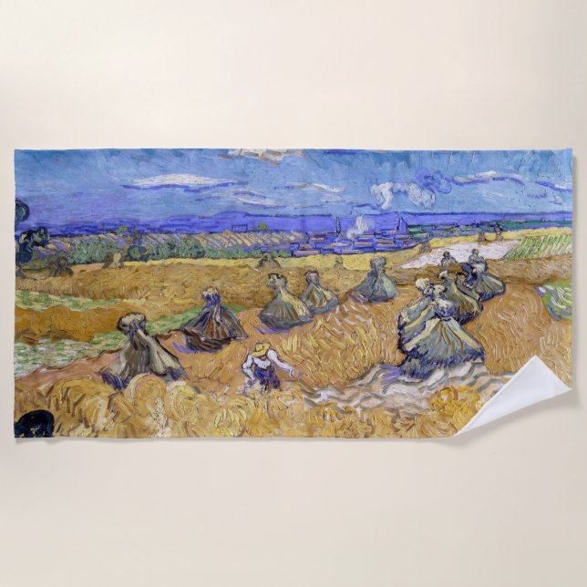 Toalha De Praia Vincent van Gogh - Wheat Stacks with Reapers (Frente)