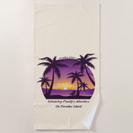 Toalha De Praia Vintage Beach Sunset Vacage lounger pach roxo