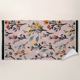 Toalha De Praia Vintage Blooms: Dusty Rosa Boho Floral Watercolor