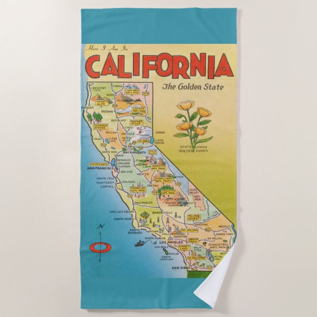 Toalha De Praia Vintage California Map (Frente)