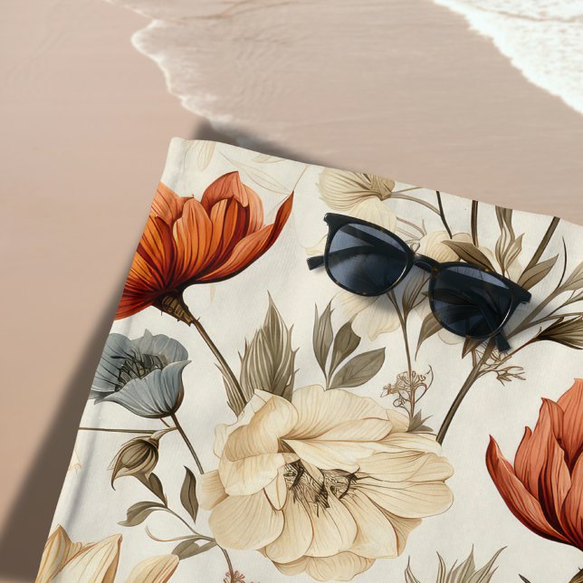 Toalha De Praia Vintage Dried Wildflower Navy Terracotta (Criador carregado)