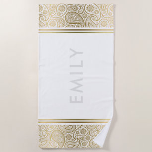 Toalha De Praia Vintage paisley de ouro elegante