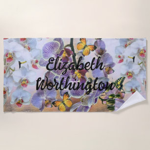 Toalha De Praia Vintage Watercolor Flor Orquídea Púrpura Púrpura C