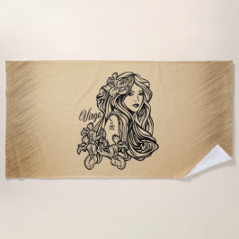 Toalha De Praia Virgo Zodíaco Texto Pessoal Antiquado na Espinha