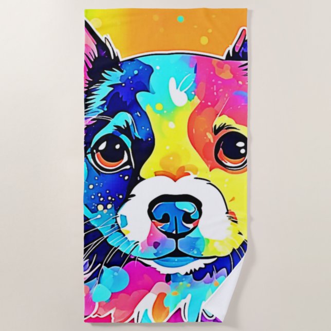 Toalha De Praia Vivid Puppy Vibes Art Design (Frente)