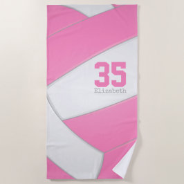 Toalha De Praia vôlei rosa e branca personalizada