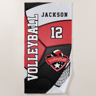 Toalha De Praia Voleibol em vermelho, preto e branco