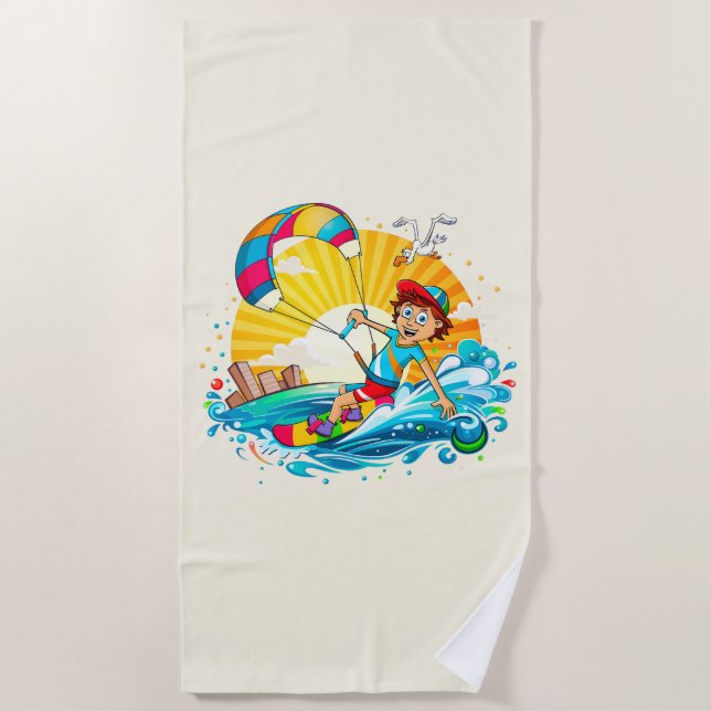 Toalha De Praia Vrolijke kite surfing illustratie.  (Frente)
