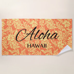Toalha De Praia Waikiki Hibiscus Hawaiian Aloha Floral Papaya