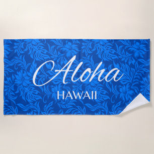 Toalha De Praia Waikiki Hibiscus Hawaiian Aloha Floral Royal Blue