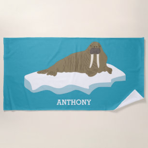 Toalha De Praia Walrus em uma Iceberg Ilustração Personalizada