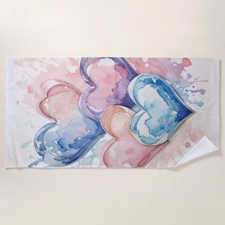 Toalha De Praia Water Colour Painted Hearts