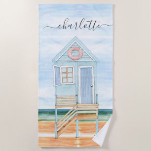 Toalha De Praia Watercolor Beach Hut Beach Towel Personalizado