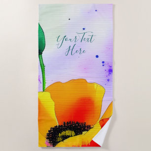 Toalha De Praia Watercolor Floral California Poppies Orange Yellow