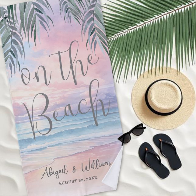 Toalha De Praia Watercolor On The Beach Wedding (Watercolor On The Beach Wedding Towel )