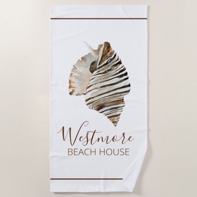 Toalha De Praia Watercolor Seashell Beach House (Frente)