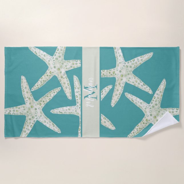 Toalha De Praia Watercolor Starfish Beach Towel (Frente)