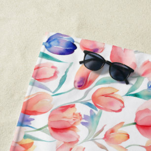 Toalha De Praia Watercolor Tulips Pattern Beach Towel