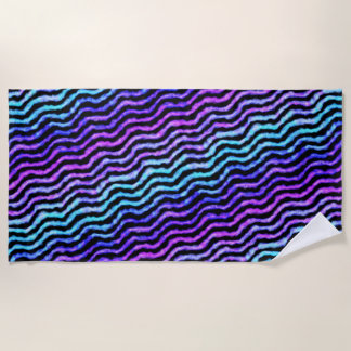 Toalha De Praia wavy watercolor - cyan and purple :