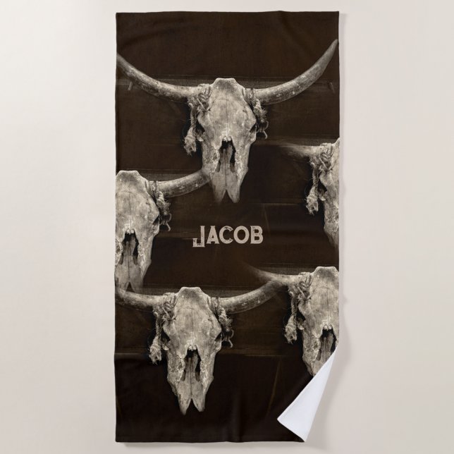 Toalha De Praia Western Cowboy Brown Country Vintage Bull Skype (Frente)