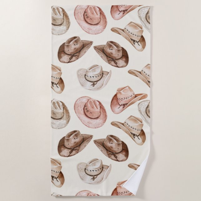 Toalha De Praia Western Cowgirl Pink Brown Hats (Frente)