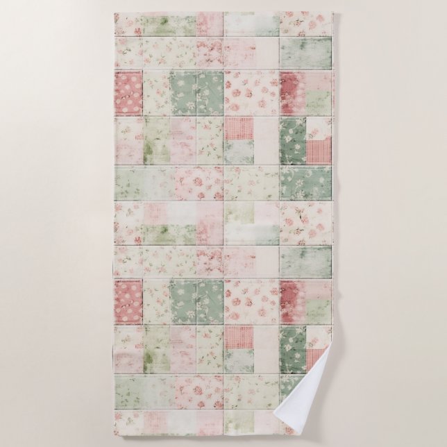 Toalha De Praia Western Mint Pink Floral Quilt Patterns (Frente)