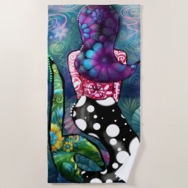 Toalha De Praia Whimsical Abstract Mermaid Nautical Teal Seashells