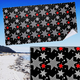 Toalha De Praia White Preto Verificado Estrelas Strike e Vermelhas