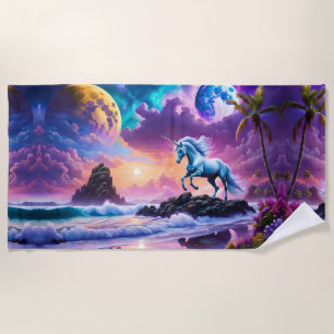 Toalha De Praia White Unicorn Fantasy Tropical Beach
