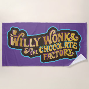 Toalha De Praia Willy Wonka e o logotipo da fábrica de chocolate