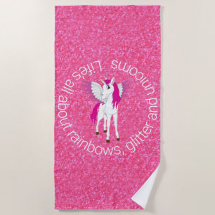Toalha De Praia Wing Unicorn Party Glitter Rosa