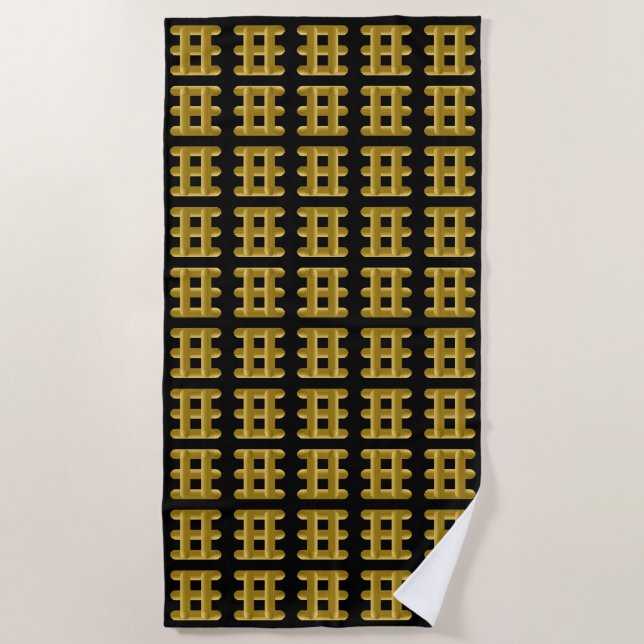Toalha De Praia Wired Golden Cord Squared Pattern Gold On Black (Frente)
