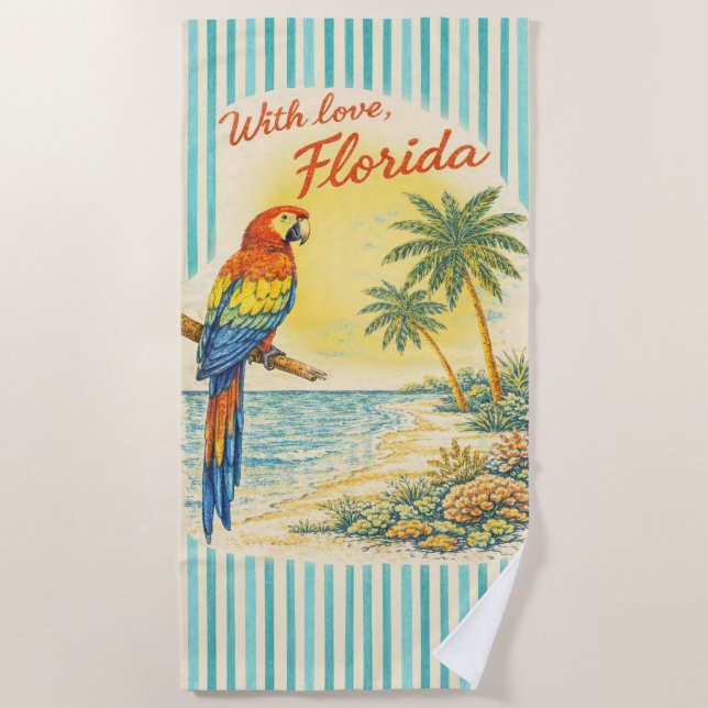 Toalha De Praia With Love Florida Parrot Beach Towel (Frente)