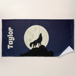 Toalha De Praia Wolf Howling personalizado na ilustração da lua