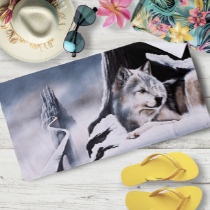 Toalha De Praia Wolf Winter Castle Fantasy