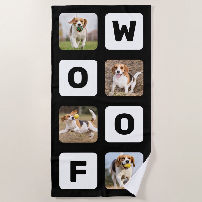 Toalha De Praia Woof Personalised Photo Collage Pet Lover Dog (Frente)