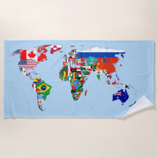 Toalha De Praia World Map of Flags Beach Towel