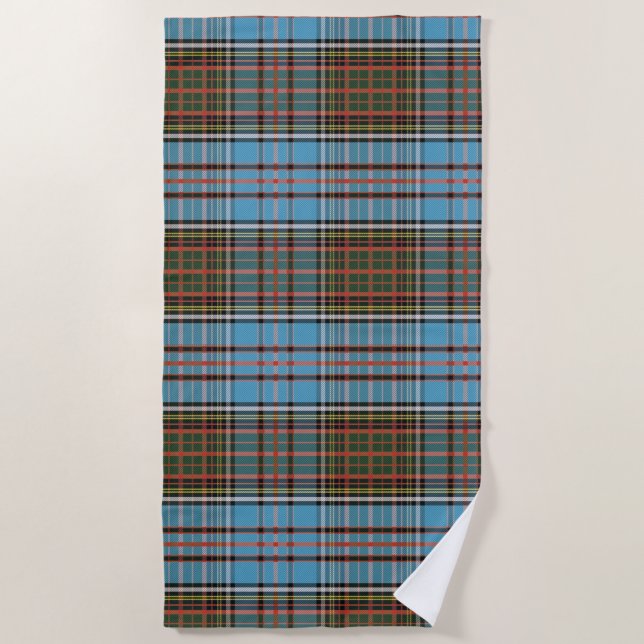 Toalha De Praia Xadrez Clan Anderson Tartan Light Blue Brown Check (Frente)