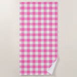Toalha De Praia Xadrez de Cottagecore Rosa Gingham<br><div class="desc">Moderna tendência de piquenique primavera,  com padrão de tartan de xadrez gingham em cores rosa-quente e branco.</div>
