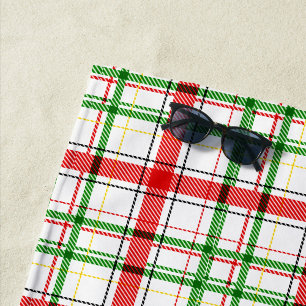 Toalha De Praia Xadrez Flannel de Natal - Design Tartan - Branco