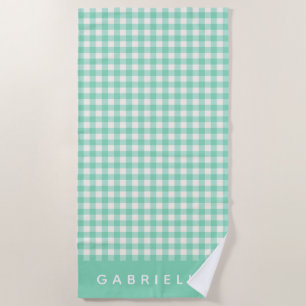 Toalha De Praia Xadrez Gingham Verde da Casa Vintage Cute