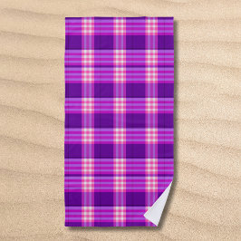 Toalha De Praia Xadrez Roxo Rosa Clássico