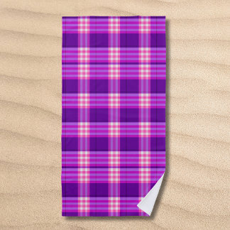 Toalha De Praia Xadrez Roxo Rosa Clássico