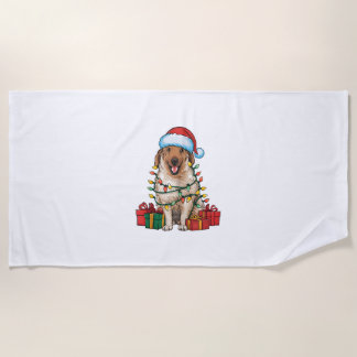 Toalha De Praia Xmas Lighting Santa Hat Anatolian Shepherd Chr