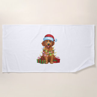 Toalha De Praia Xmas Lighting Santa Hat Coated Retriever Dog