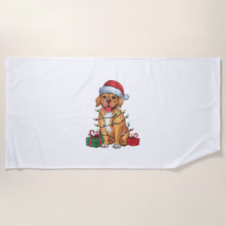 Toalha De Praia Xmas Lighting Santa Hat Dogue De Bordeaux Dog Chri