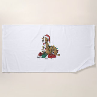 Toalha De Praia Xmas Lighting Santa Hat Grande Dane Dog Natal _